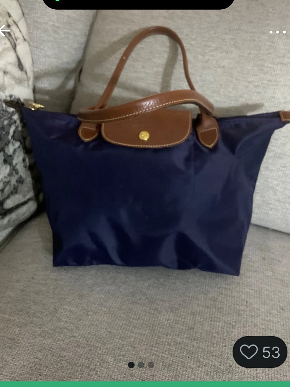 Long Champ Navy Tote with Brown Trim